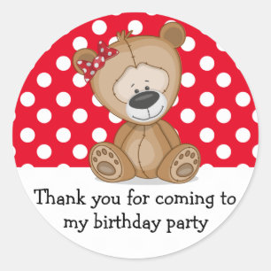 Cute Teddy Bear Polka Dots Birthday Thank You Classic Round Sticker
