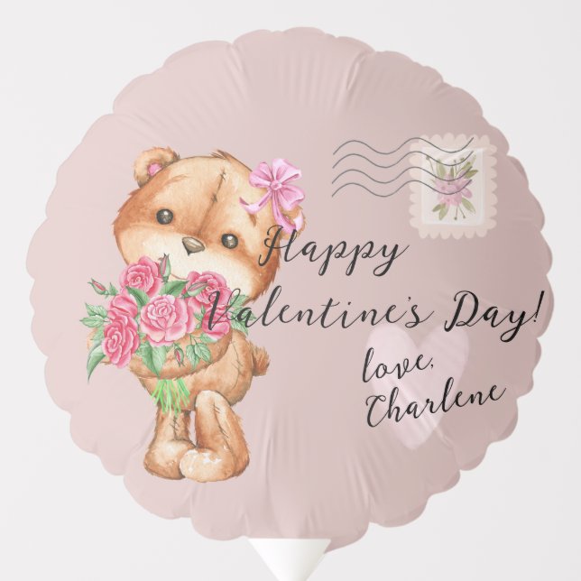 Cute Teddy Bear Postal Letter Valentine's Day Balloon (Front)