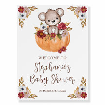 Cute Teddy Bear Pumpkin Fall Welcome Baby Shower