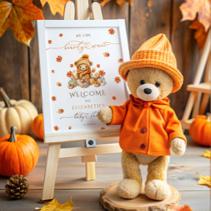 Cute Teddy Bear & Pumpkins Baby Shower Welcome Poster