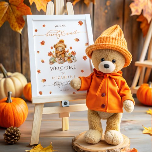 Cute Teddy Bear  Pumpkins Baby Shower Welcome  Poster