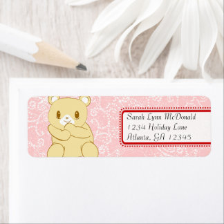 Cute Teddy Bear Red Pink Dots & Hearts Label