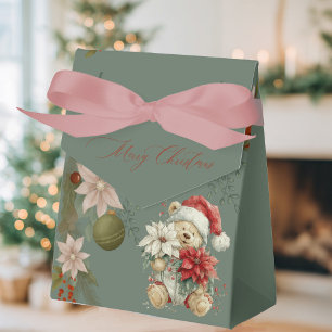 cute teddy bear, Santa Claus with flowers Favor Boxes