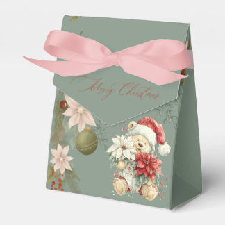 cute teddy bear, Santa Claus with flowers Favor Boxes