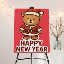 Cute Teddy Bear Santa Happy New Year Sticker