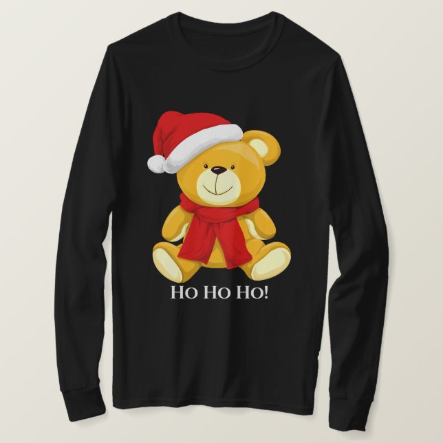 Cute Teddy Bear Santa Mens Long Sleeve T-Shirt (Design Front)