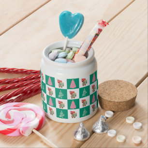 Cute teddy Bear Santa Merry Christmas tree party Candy Jar