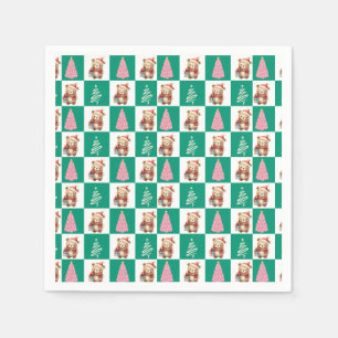 Cute teddy Bear Santa Merry Christmas tree party Napkins