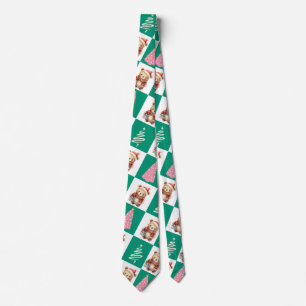Cute teddy Bear Santa Merry Christmas tree party Neck Tie