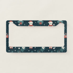 Cute Teddy Bear & Santa on Dark Green (1) License Plate Frame