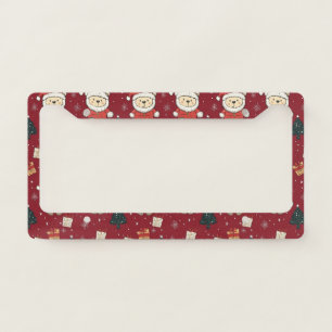 Cute Teddy Bear & Santa on Red (1) License Plate Frame