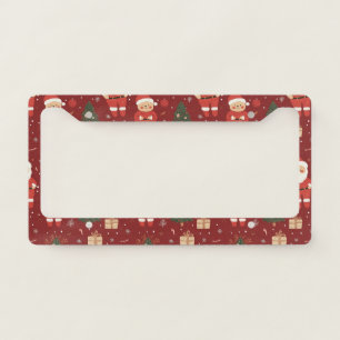 Cute Teddy Bear & Santa on Red (2) License Plate Frame