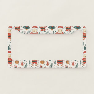 Cute Teddy Bear & Santa on White (1) License Plate Frame
