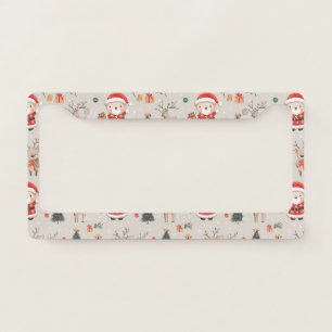 Cute Teddy Bear & Santa on White (5) License Plate Frame