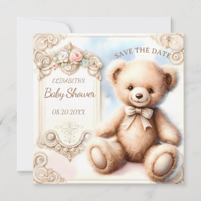 Cute teddy bear save the date (Front)