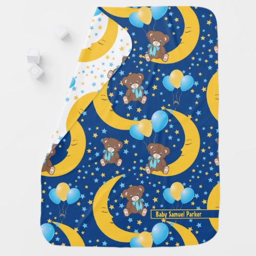 Cute Teddy Bear Sitting on the Moon Pattern Baby Blanket