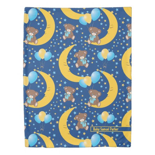 Cute Teddy Bear Sitting on the Moon Pattern Duvet Cover