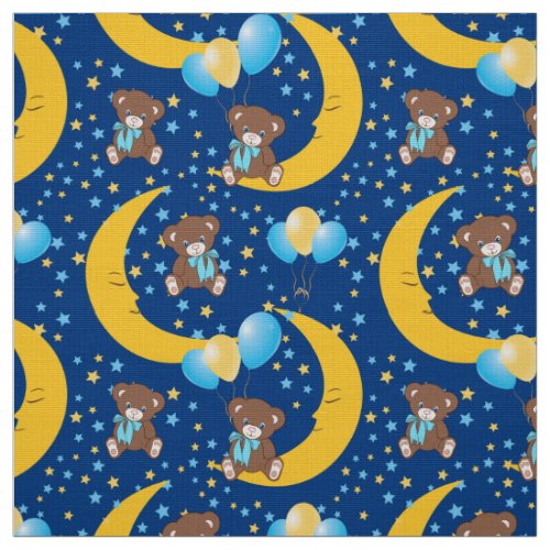 Cute Teddy Bear Sitting on the Moon Pattern Fabric