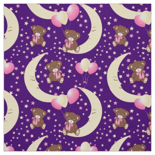 Cute Teddy Bear Sitting on the Moon Pattern Fabric