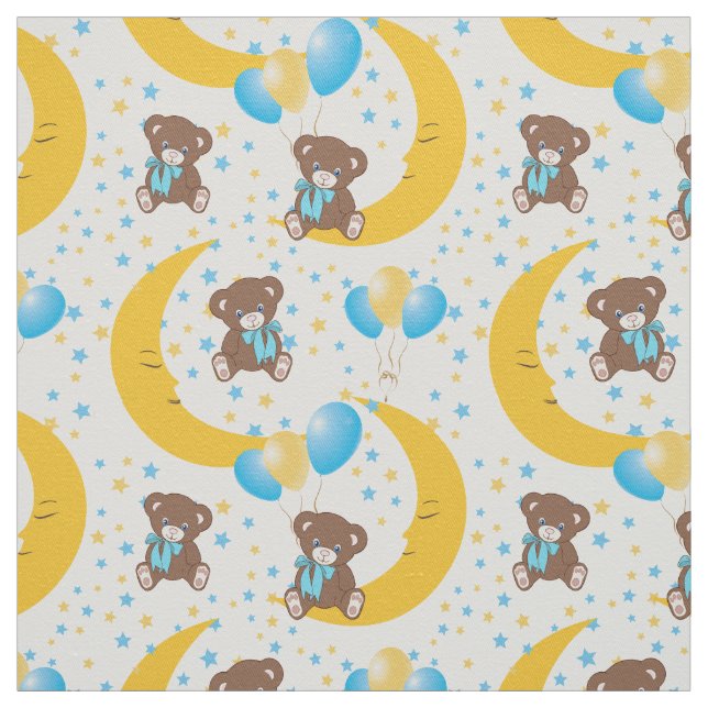 Cute Teddy Bear Sitting on the Moon Pattern Fabric (Swatch)