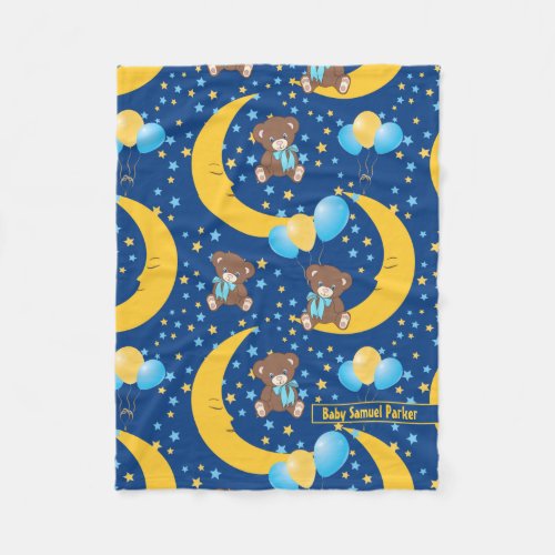 Cute Teddy Bear Sitting on the Moon Pattern Fleece Blanket