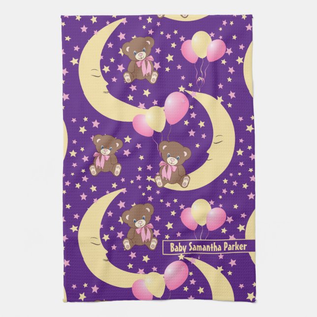 Cute Teddy Bear Sitting on the Moon Pattern Kitchen Towel (Vertical)
