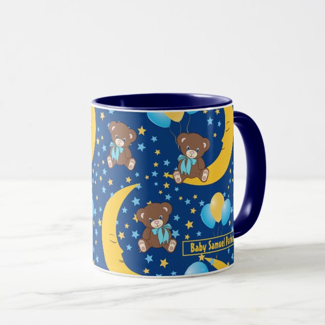 Cute Teddy Bear Sitting on the Moon Pattern Mug (Front Right)