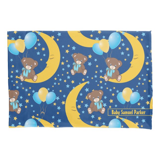 Cute Teddy Bear Sitting on the Moon Pattern Pillow Case (Front)