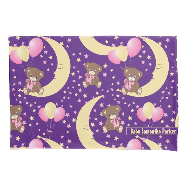 Cute Teddy Bear Sitting on the Moon Pattern Pillow Case (Front)