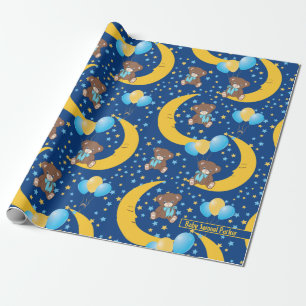 Cute Teddy Bear Sitting on the Moon Pattern Wrapping Paper