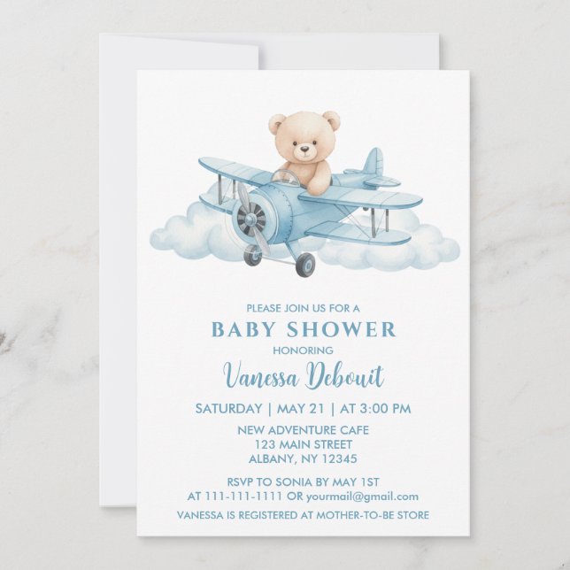 Cute Teddy Bear Sky Adventure Baby Shower  Invitation (Front)