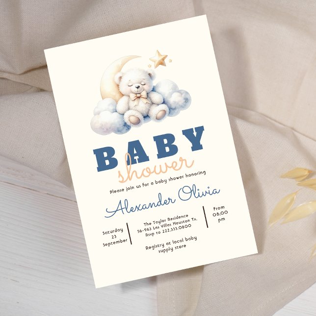 Cute Teddy Bear Sleep Baby Shower Invitation (Creator Uploaded)