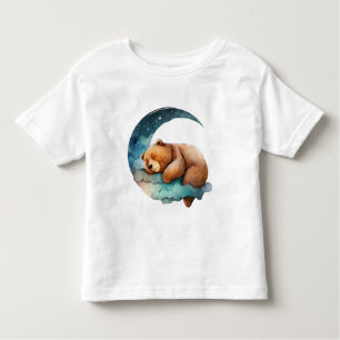 Cute Teddy Bear Sleeping On Crescent Moon Tee