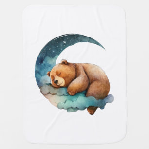 Cute Teddy Bear Sleeping on the Crescent Moon Baby Blanket