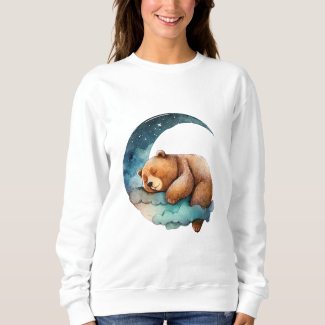 Cute Teddy Bear Sleeping on the Crescent Moon Sweatshirt (Front)