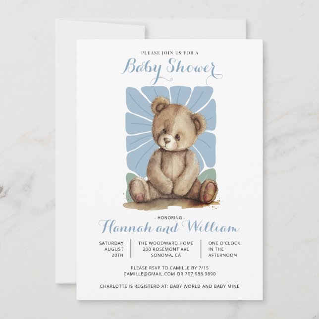 Cute Teddy Bear Spring Summer Baby Shower Invitation (Front)