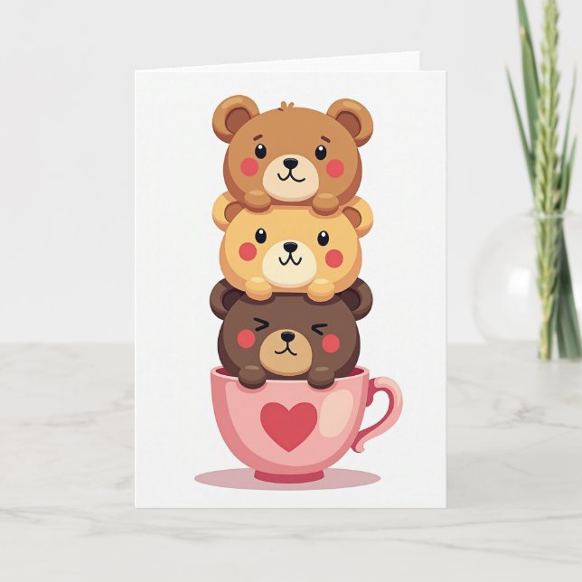 Cute Teddy Bear Stack Love Card (Front)