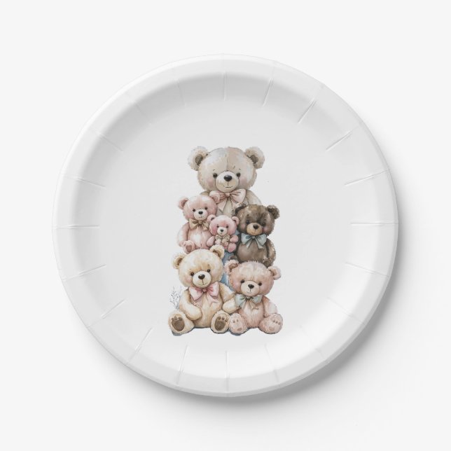Cute Teddy Bear Stack Pastel Paper Plates (Front)