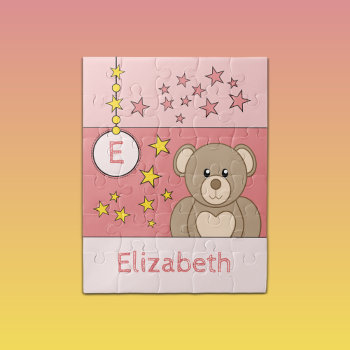 Cute Teddy Bear Stars Name Pink Jigsaw Puzzle by LynnroseDesigns at Zazzle