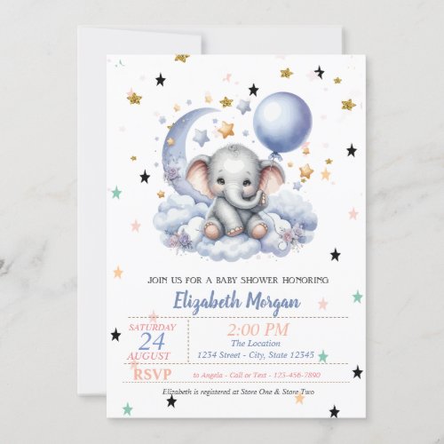 Cute Teddy Bear Stars Princess Baby Shower  Invitation