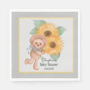 Cute Teddy Bear Sunflower Baby Shower Napkins