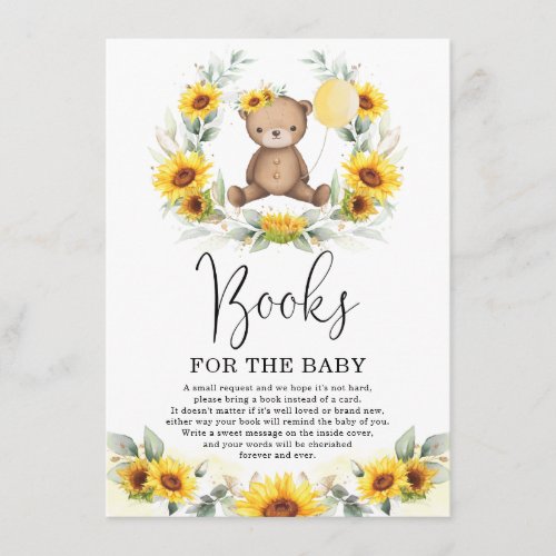 Cute Teddy Bear Sunflower Greenery Books for Baby Enclosure Card