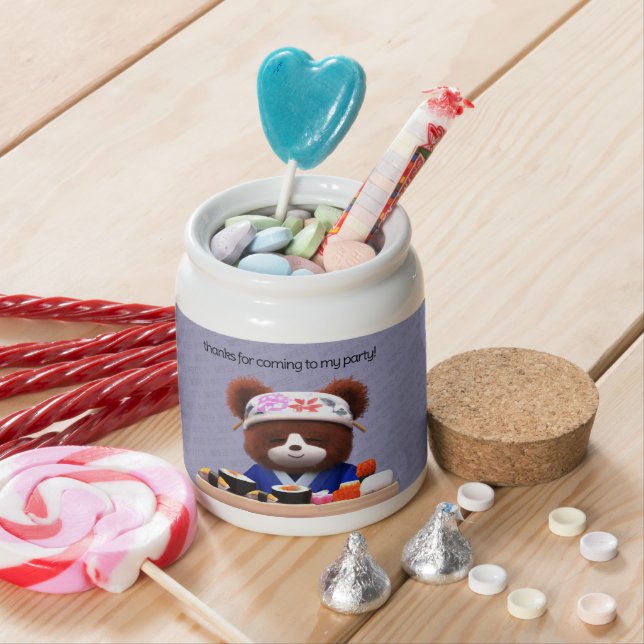Cute Teddy Bear Sushi Chef Birthday Candy Jar (In Situ)