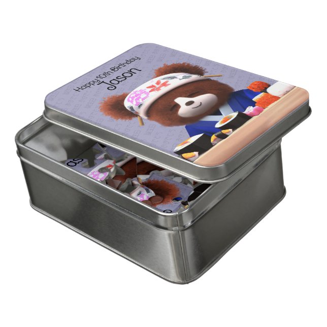 Cute Teddy Bear Sushi Chef Birthday Jigsaw Puzzle (Lid Open)