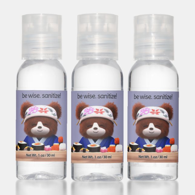 Cute Teddy Bear Sushi Chef Birthday Party Hand Sanitizer (Set)
