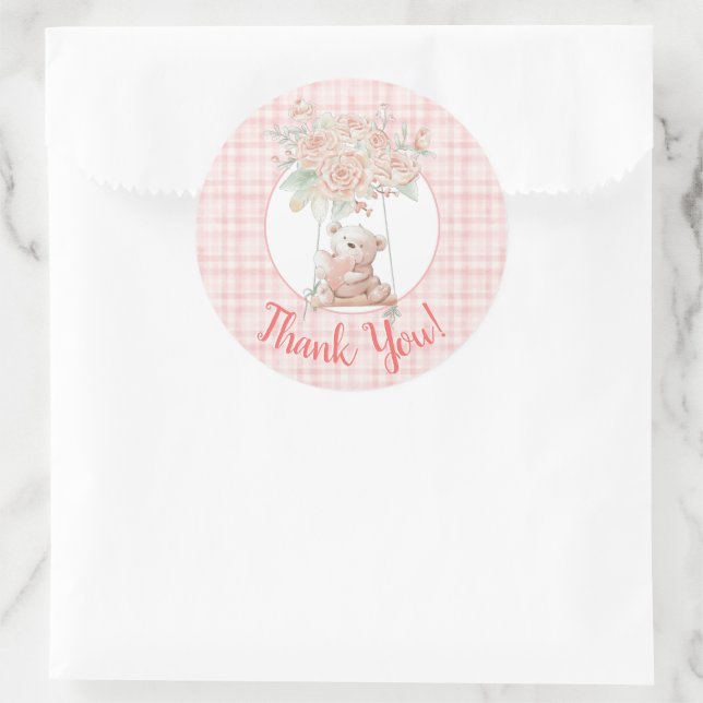 Cute Teddy Bear Thank You Classic Round Sticker (Bag)