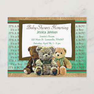 Cute Teddy Bear Themed Boy's Baby Shower Invitation Postcard