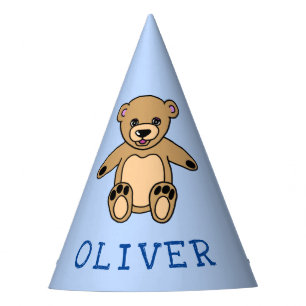Cute Teddy Bear Toy Blue Kid`s Birthday Party Hat