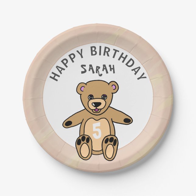 Cute Teddy Bear Toy Kid`s Birthday  Paper Plates (Front)