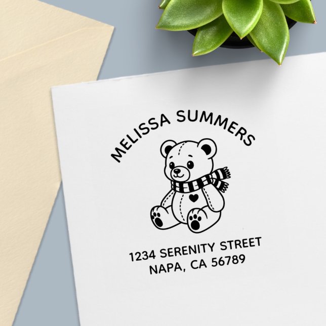 Cute Teddy Bear Toy with Scarf Arch Address Self-inking Stamp (Creator Uploaded)